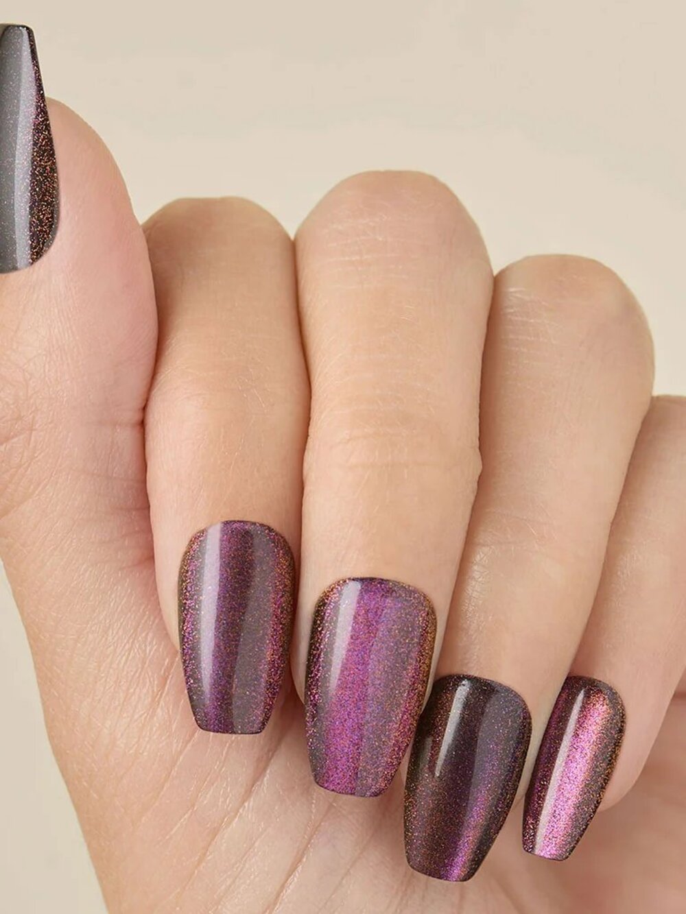 Kleo Kolor Violet Blaze Press-On Gel Nails Long Coffin Purple Magnetic NIB